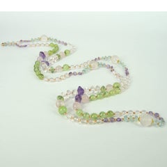 Decadent Jewels Rose Quartz Prehnite Blue Topaz Amethyst Rose Gold Necklace