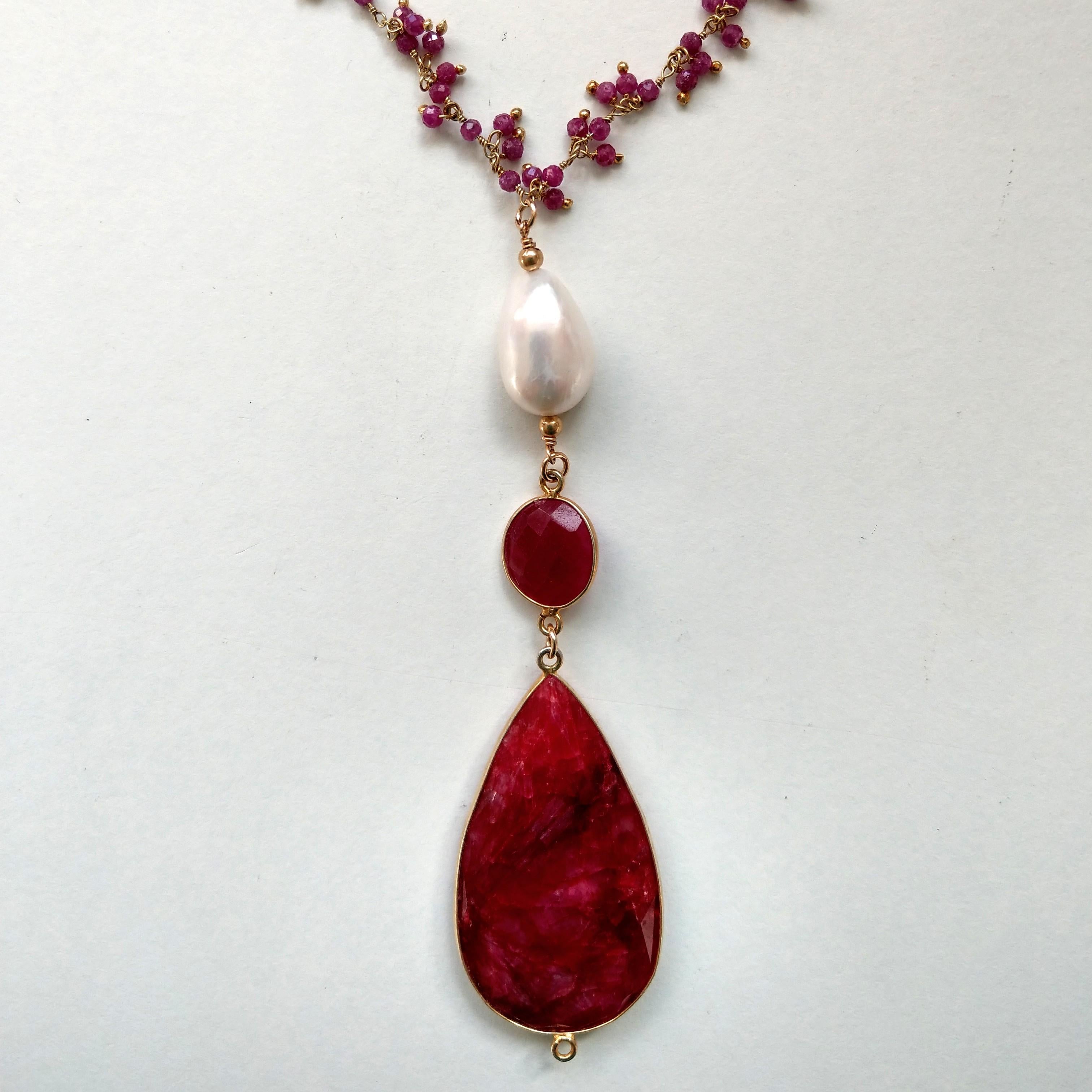 Decadent Jewels Ruby Baroque Pearl Gold Pendant Necklace In New Condition In Sydney, AU