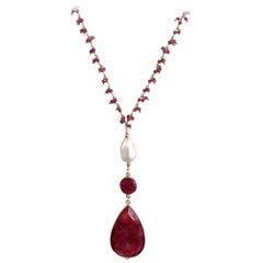 Decadent Jewels Ruby Baroque Pearl Gold Pendant Necklace