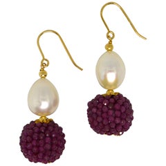Decadent Jewels Ruby Fresh Water Pearl Gold Drop Earrings
