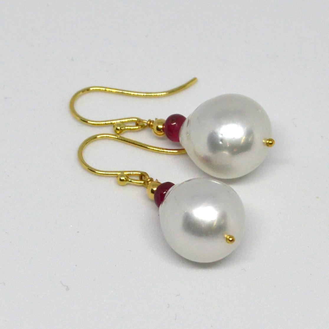 Modern Decadent Jewels Ruby South Sea Pearl Gold Earrings