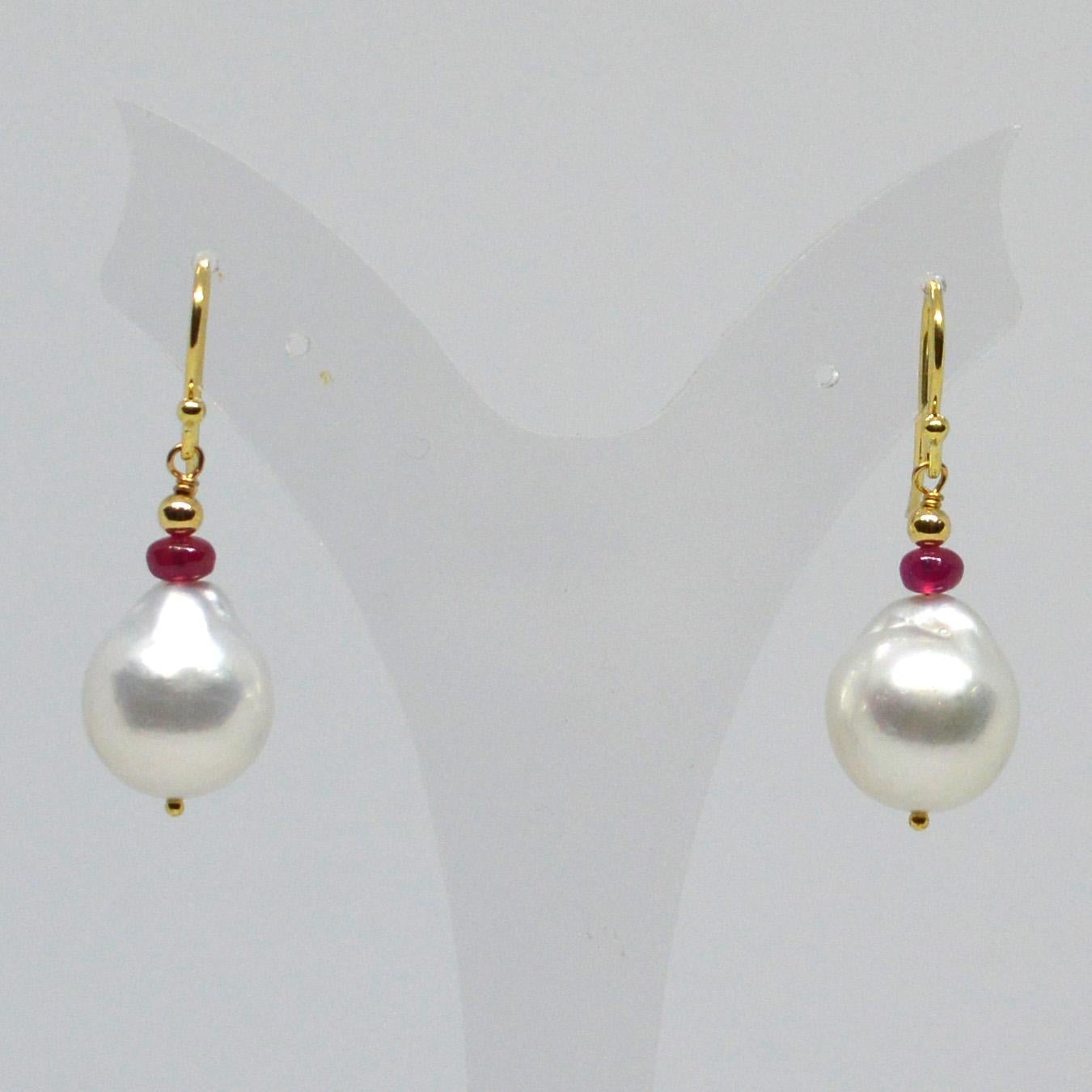 Decadent Jewels Ruby South Sea Pearl Gold Earrings In New Condition In Sydney, AU