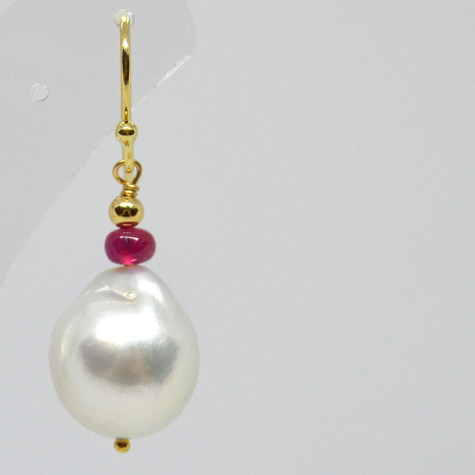 Women's Decadent Jewels Ruby South Sea Pearl Gold Earrings