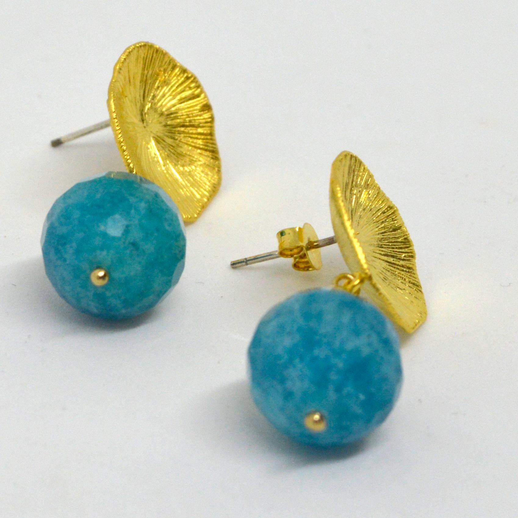 Bead Decadent Jewels Russian Amazonite Faceted Stud Earrings For Sale