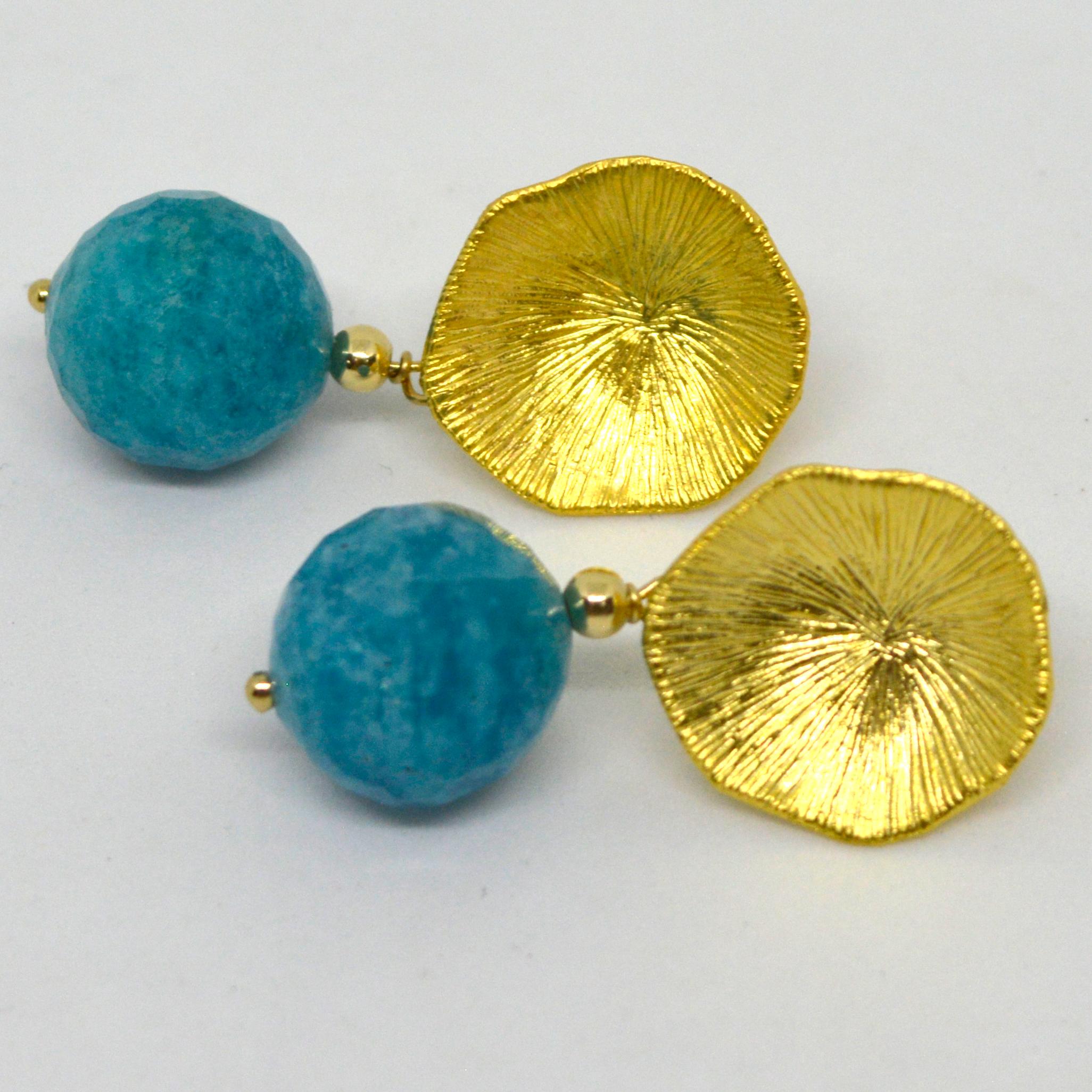 Decadent Jewels Russian Amazonite Faceted Stud Earrings In New Condition For Sale In Sydney, AU