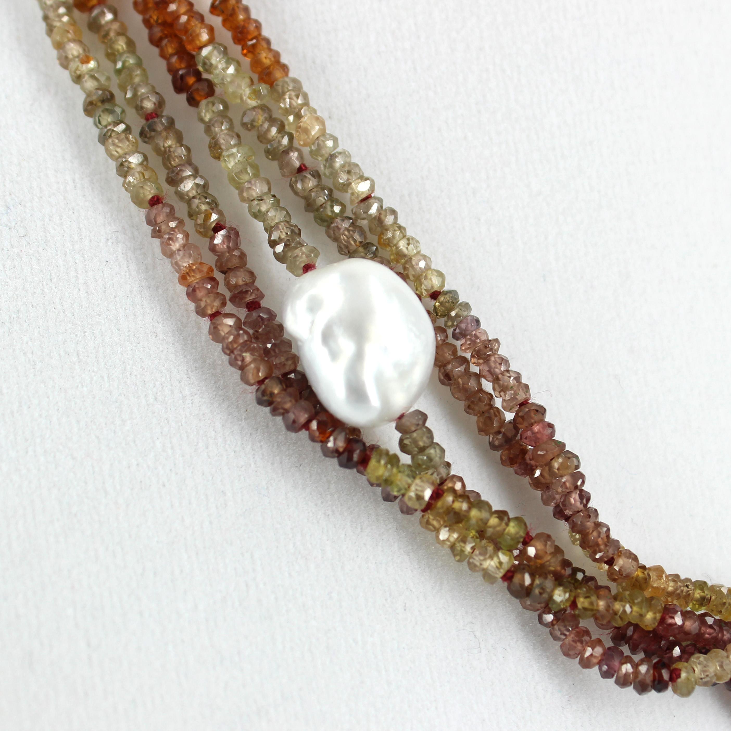 Contemporary Decadent Jewels Sapphire South Sea Pearl Gold Five Strand Necklace For Sale