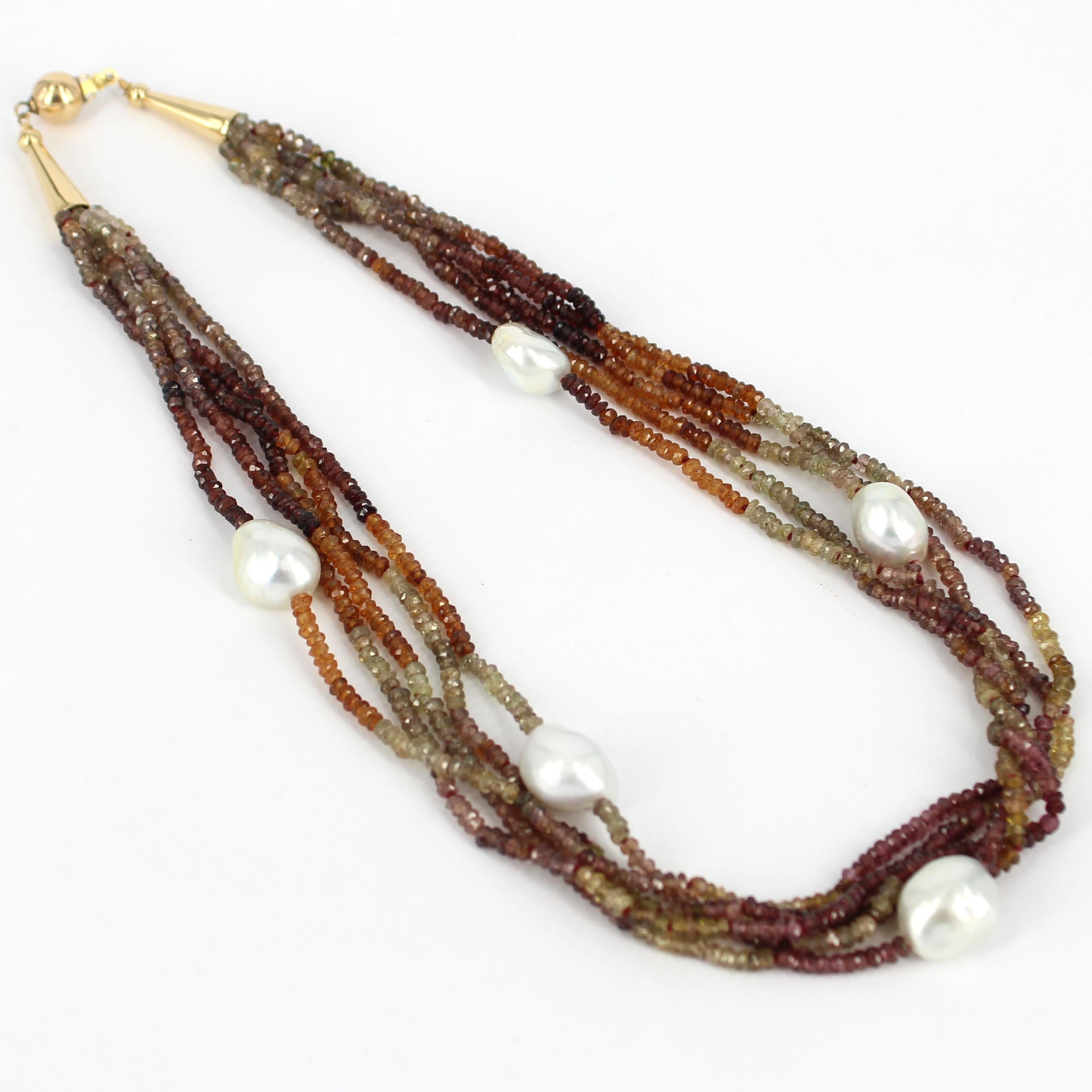 Bead Decadent Jewels Sapphire South Sea Pearl Gold Five Strand Necklace For Sale