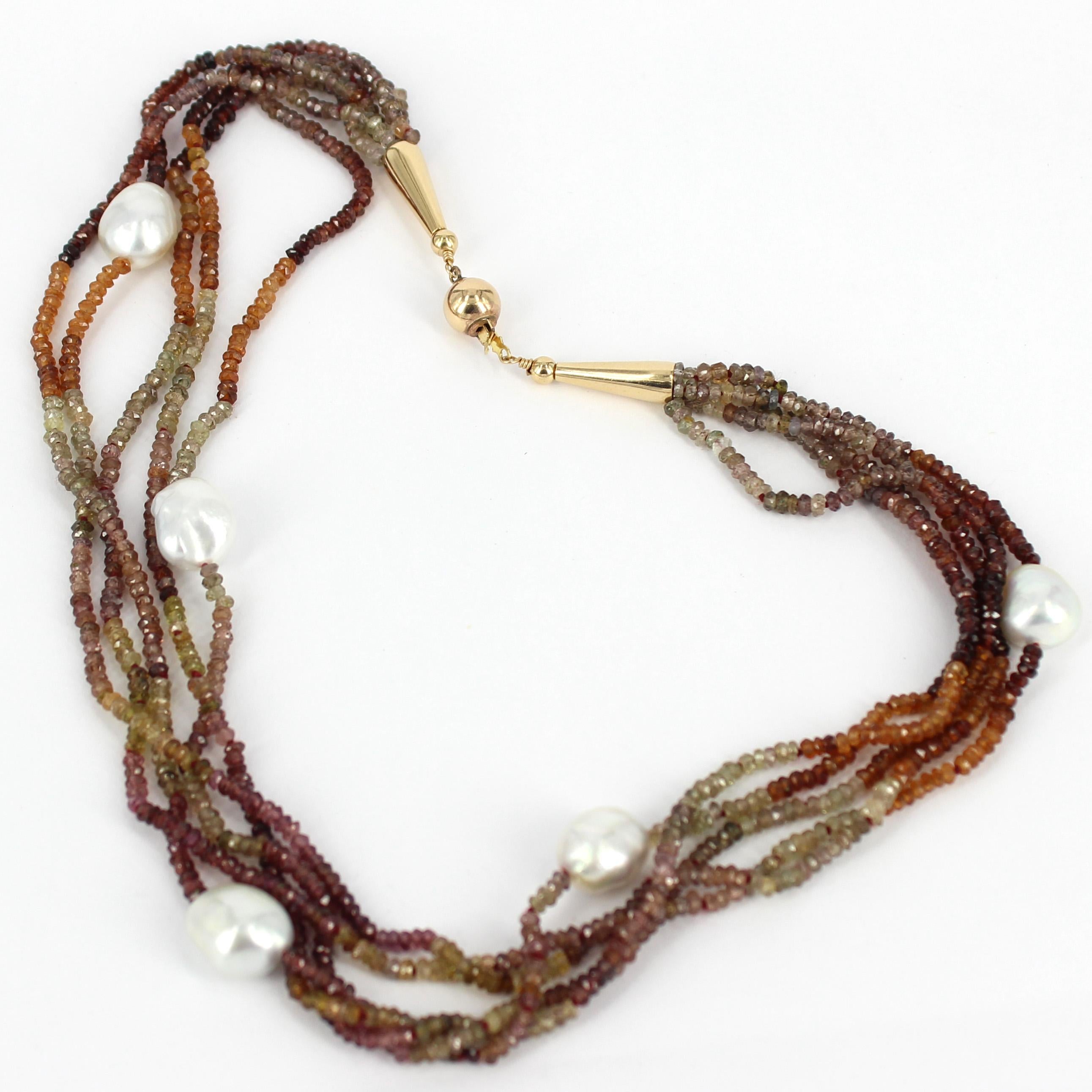 Decadent Jewels Sapphire South Sea Pearl Gold Five Strand Necklace In New Condition For Sale In Sydney, AU