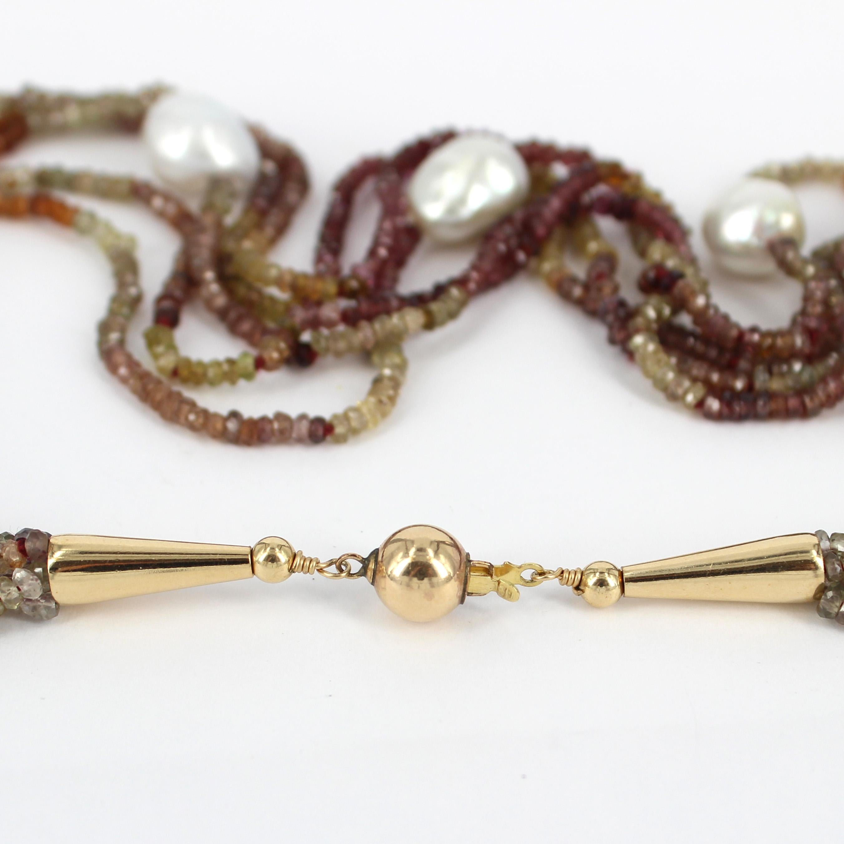 Women's Decadent Jewels Sapphire South Sea Pearl Gold Five Strand Necklace For Sale