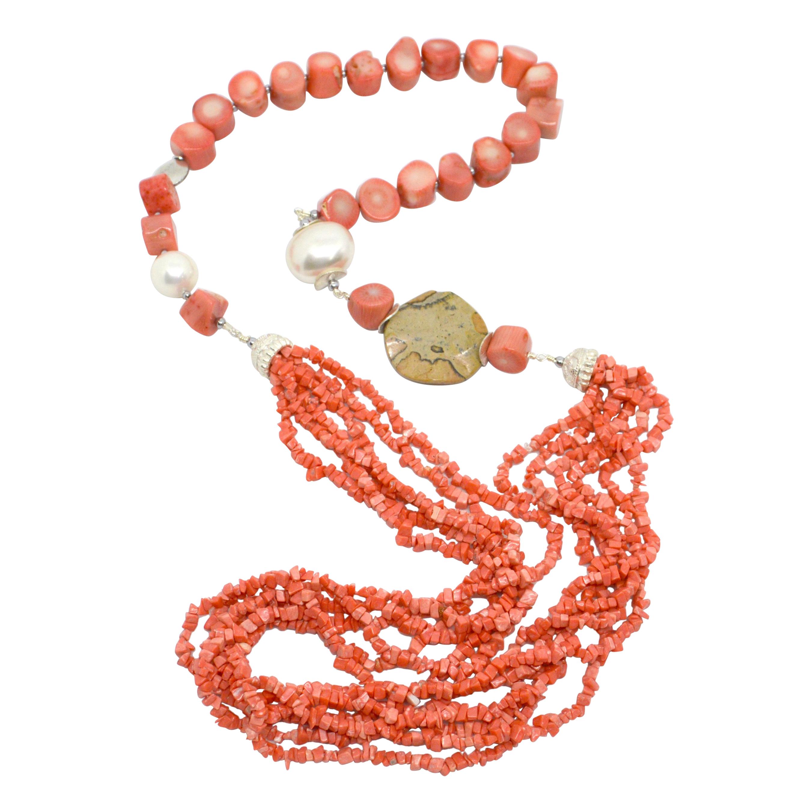 Decadent Jewels Sea Bamboo Jasper Silver Necklace For Sale