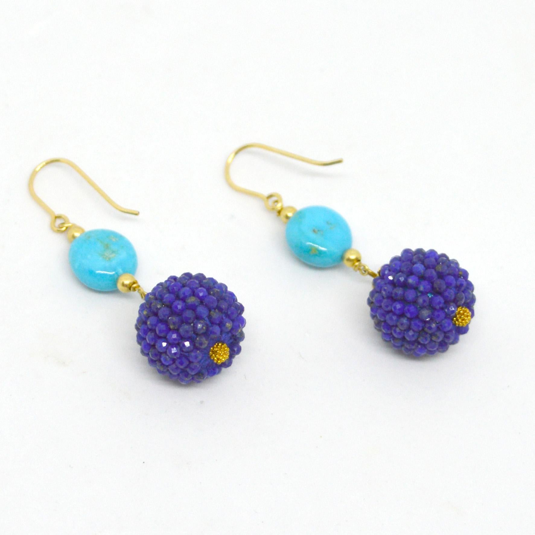 Bead Decadent Jewels Sleeping Beauty Turquoise Lapis Lazuli Gold Drop Earrings
