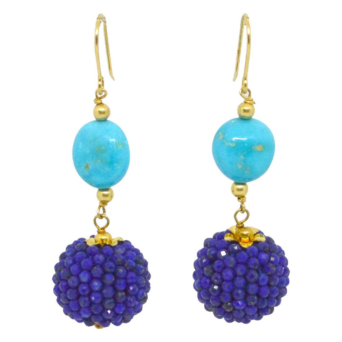 Decadent Jewels Sleeping Beauty Turquoise Lapis Lazuli Gold Drop Earrings