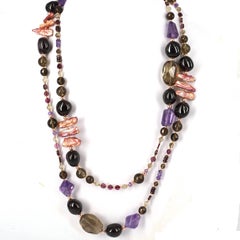 Decadent Jewels Smokey Quartz Garnet Pearl Amethyst Rose Gold Necklace