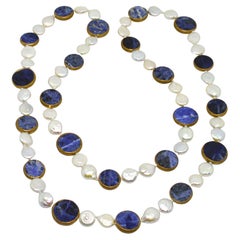 Decadent Jewels Sodalite and Fresh Water Pearl in Copper Long Necklace