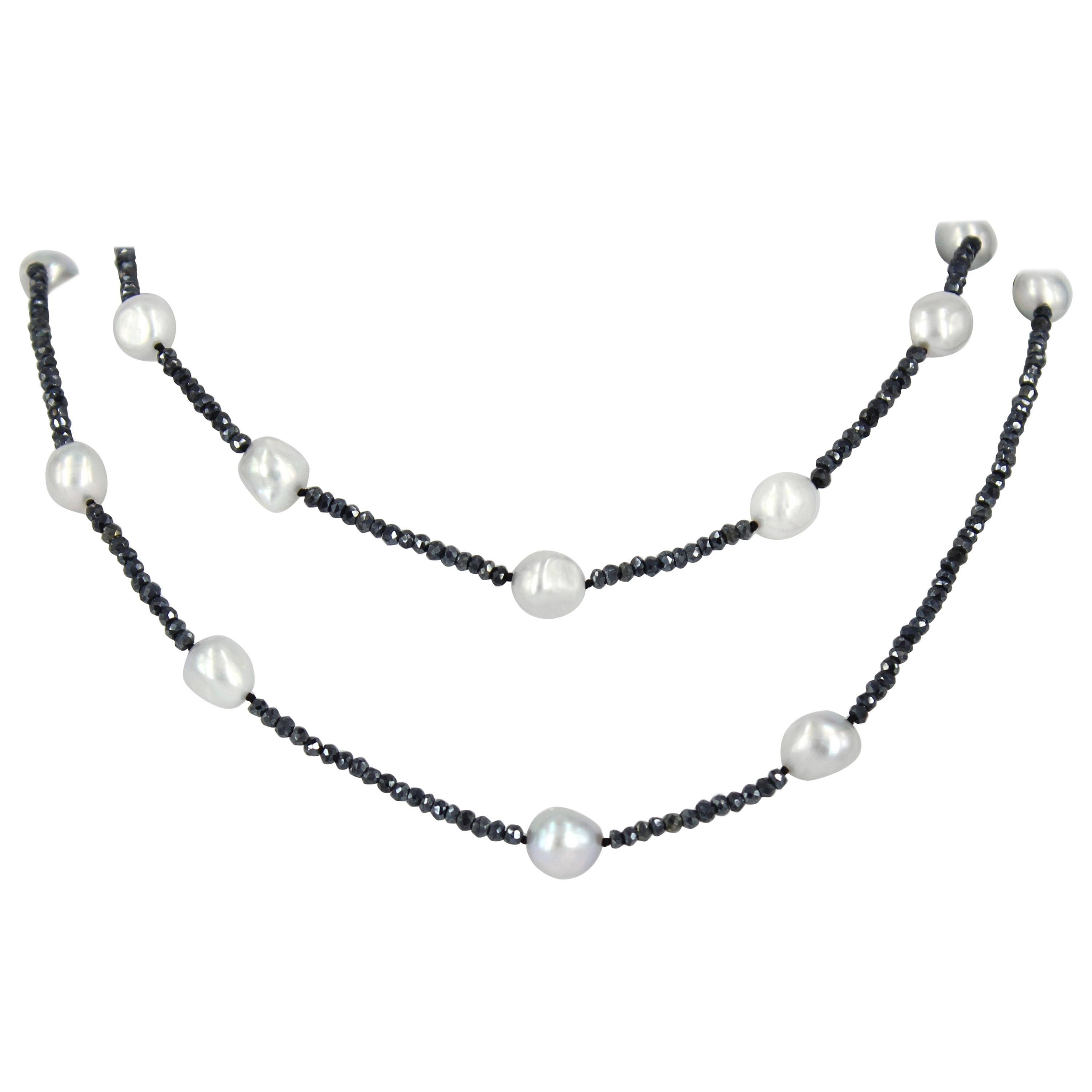 Decadent Jewels Spinel Grey Fresh Water Pearl Silver Necklace For Sale
