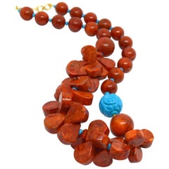 Decadent Jewels Sponge carved Turquoise Howlite Gold Necklace