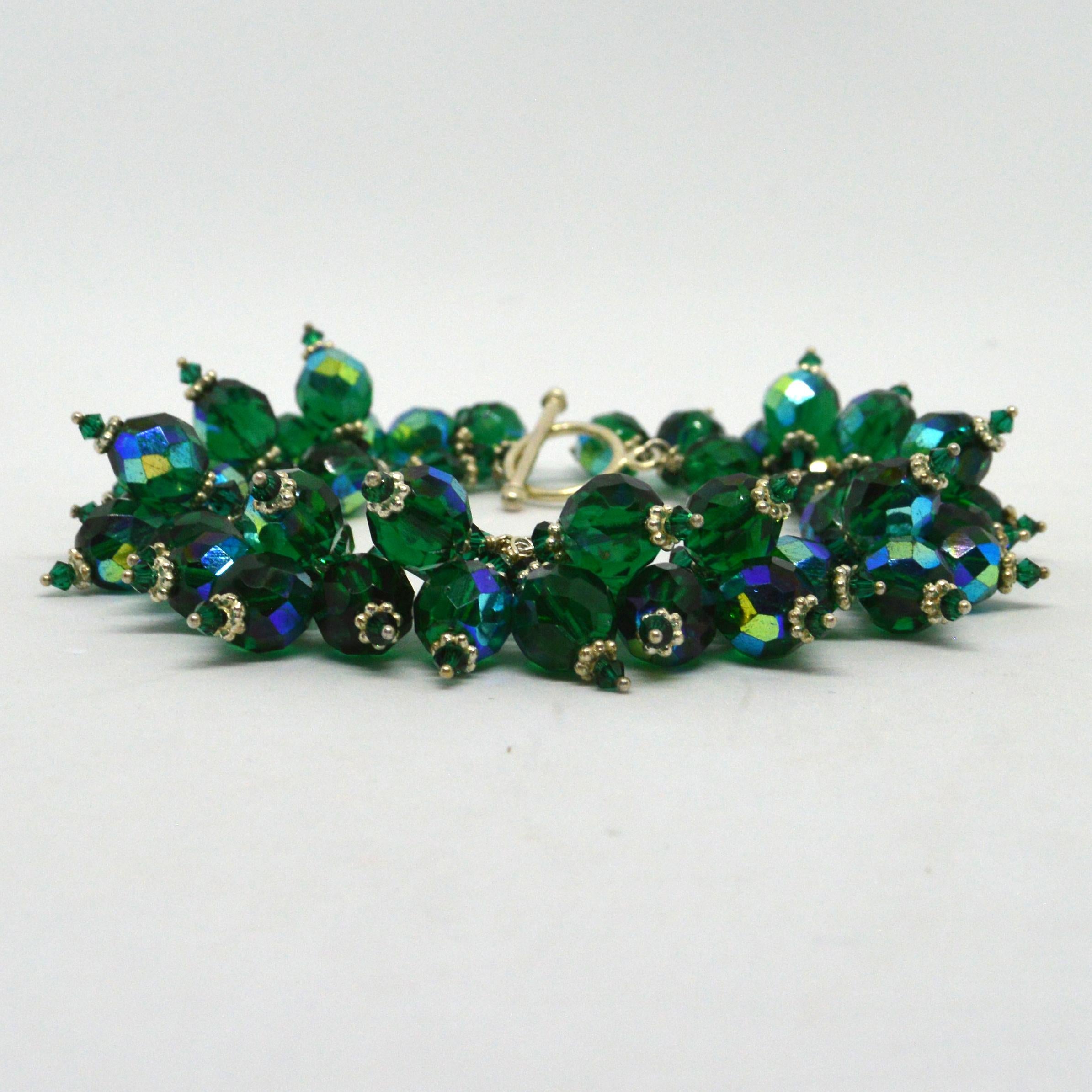 Decadent Jewels Sterling Silver Czech Glass Fire Polished Charm Bracelet In New Condition For Sale In Sydney, AU