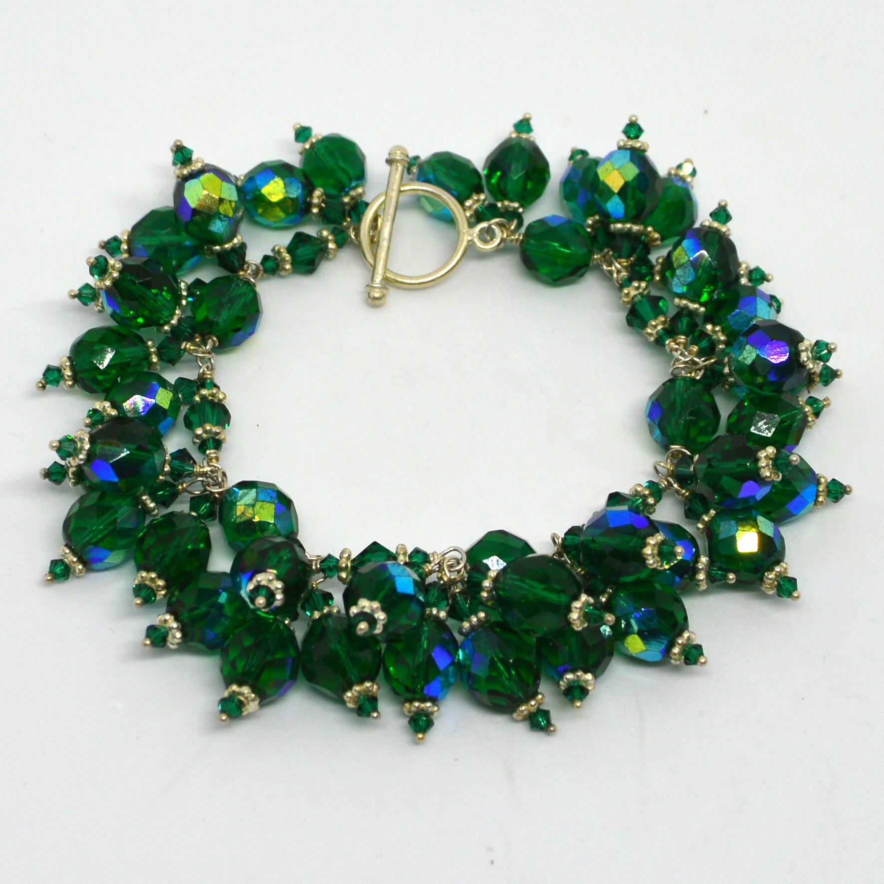 Women's Decadent Jewels Sterling Silver Czech Glass Fire Polished Charm Bracelet For Sale