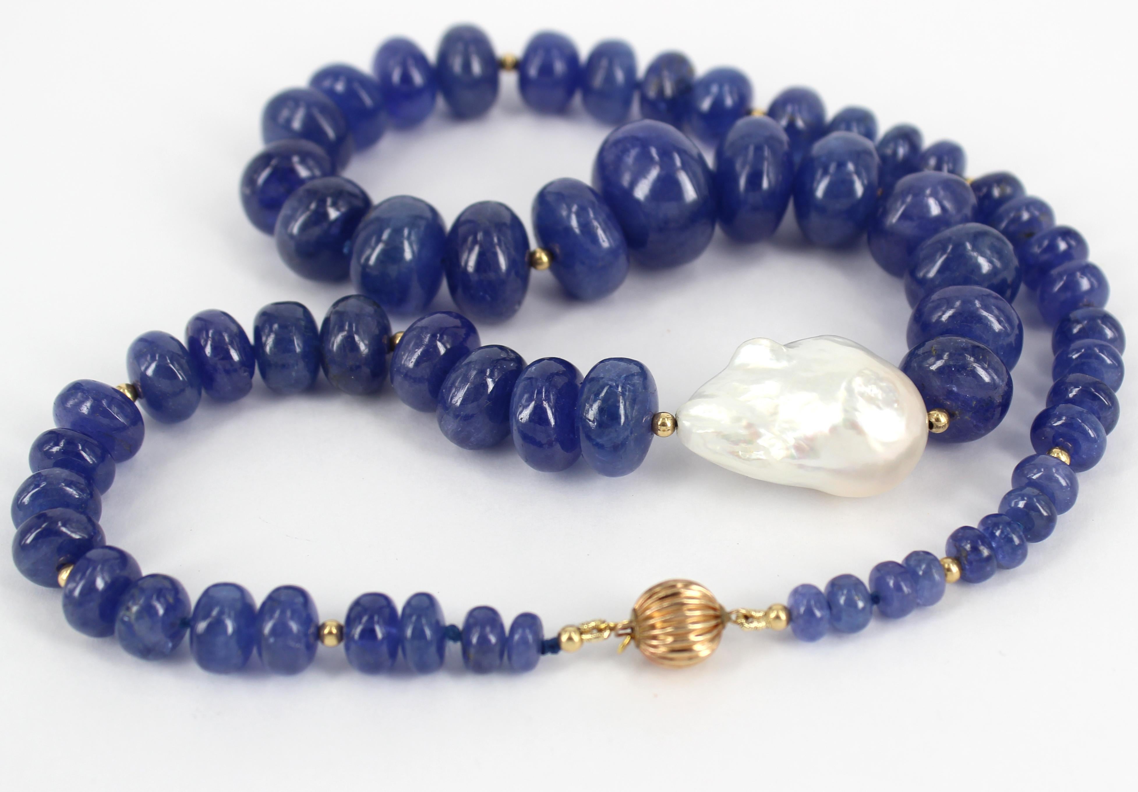 Modern Decadent Jewels Tanzanite Baroque Fresh Water Pearl Gold Necklace For Sale