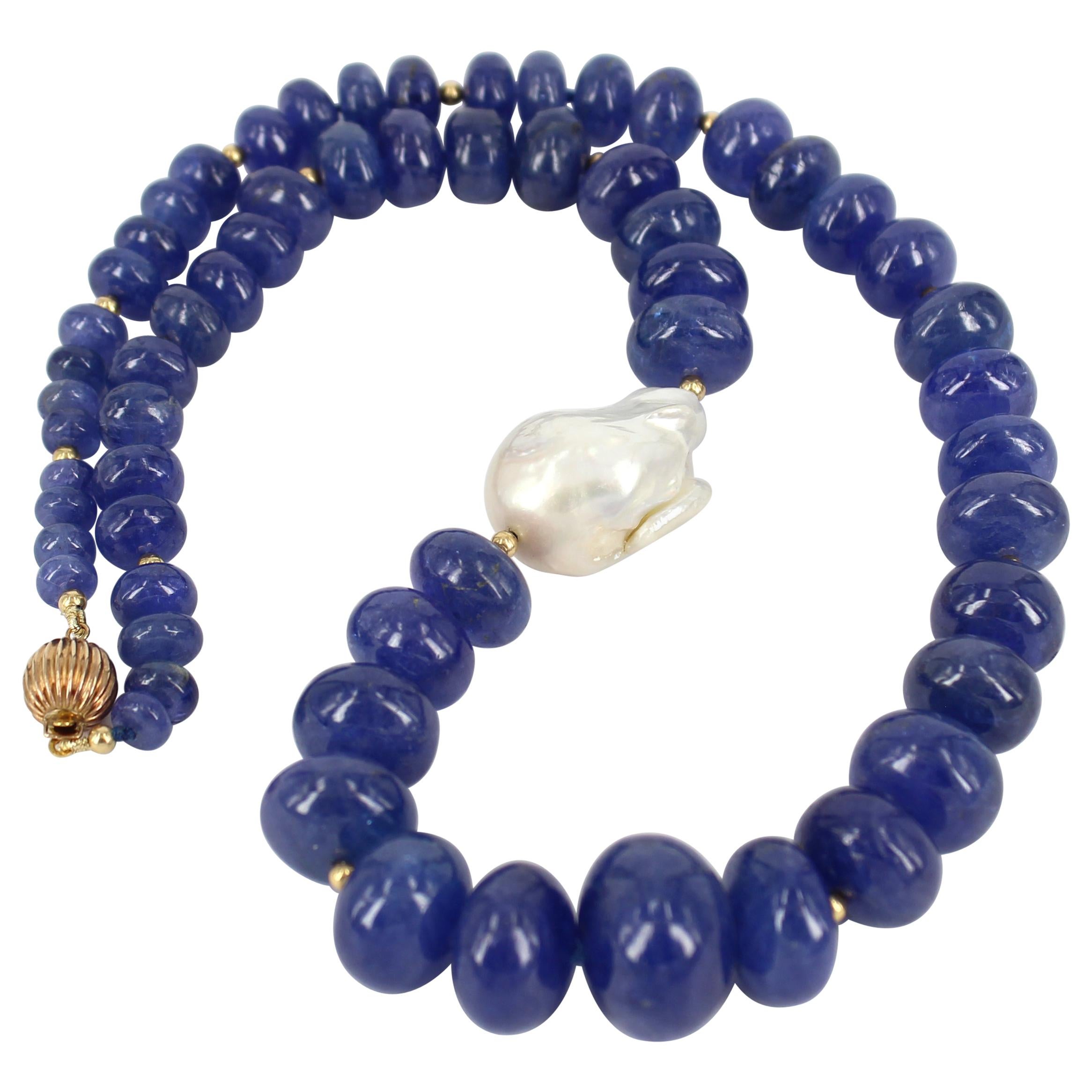 Decadent Jewels Tanzanite Baroque Fresh Water Pearl Gold Necklace For Sale