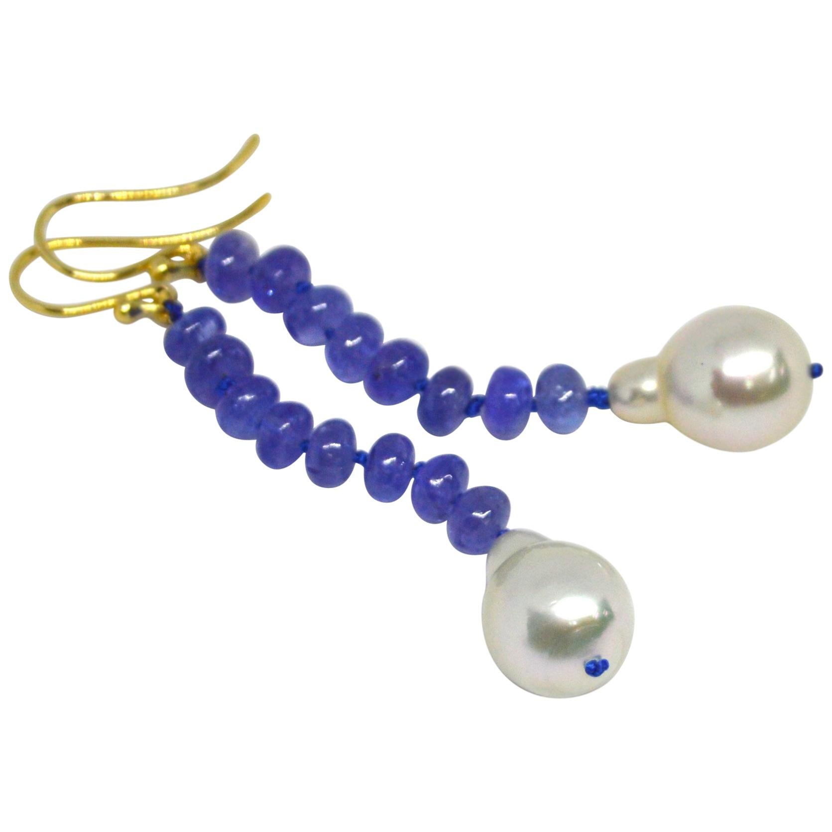 Decadent Jewels Tanzanite South Sea Pearl 9 Carat Gold Earrings For Sale at  1stDibs