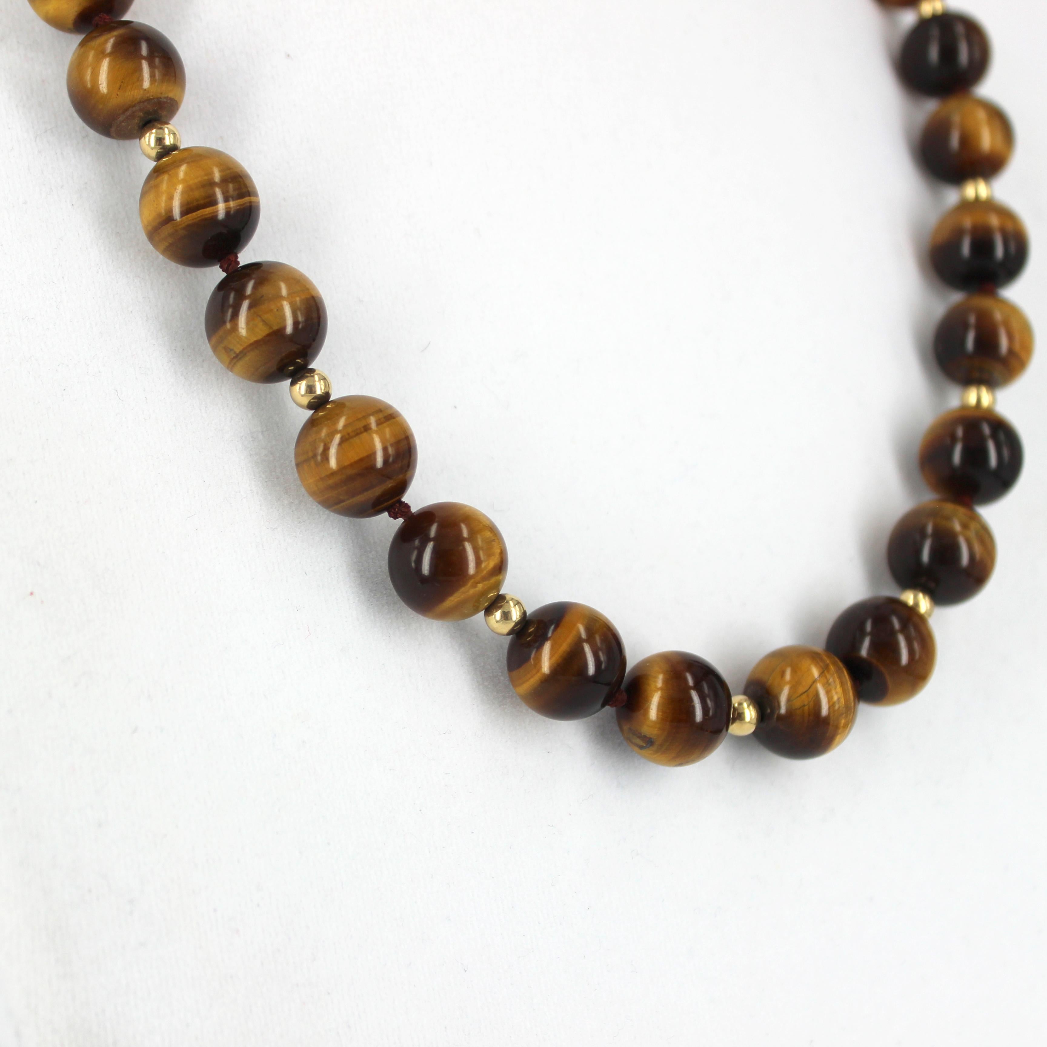 Modern Decadent Jewels Tigers Eye Round Bead Gold Necklace