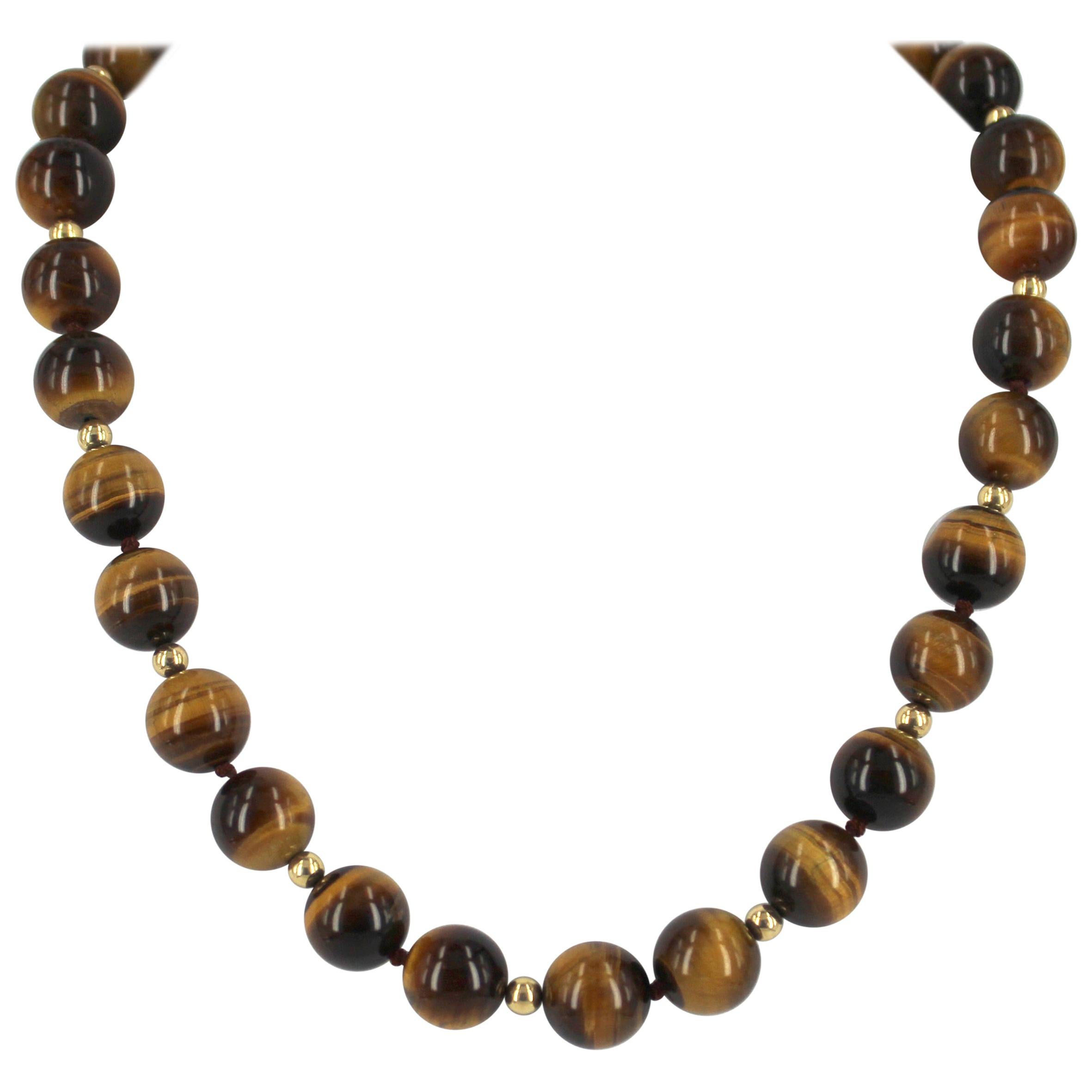 Natural Tigereye Round Beads Hand-knotted Long Necklace 60" FREE SHIPPING 