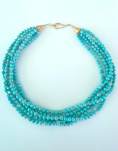 Decadent Jewels Turquoise Multi Strand Strand Gold Fill Necklace