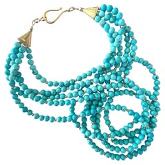Decadent Jewels Turquoise Multi Strand Strand Gold Fill Necklace