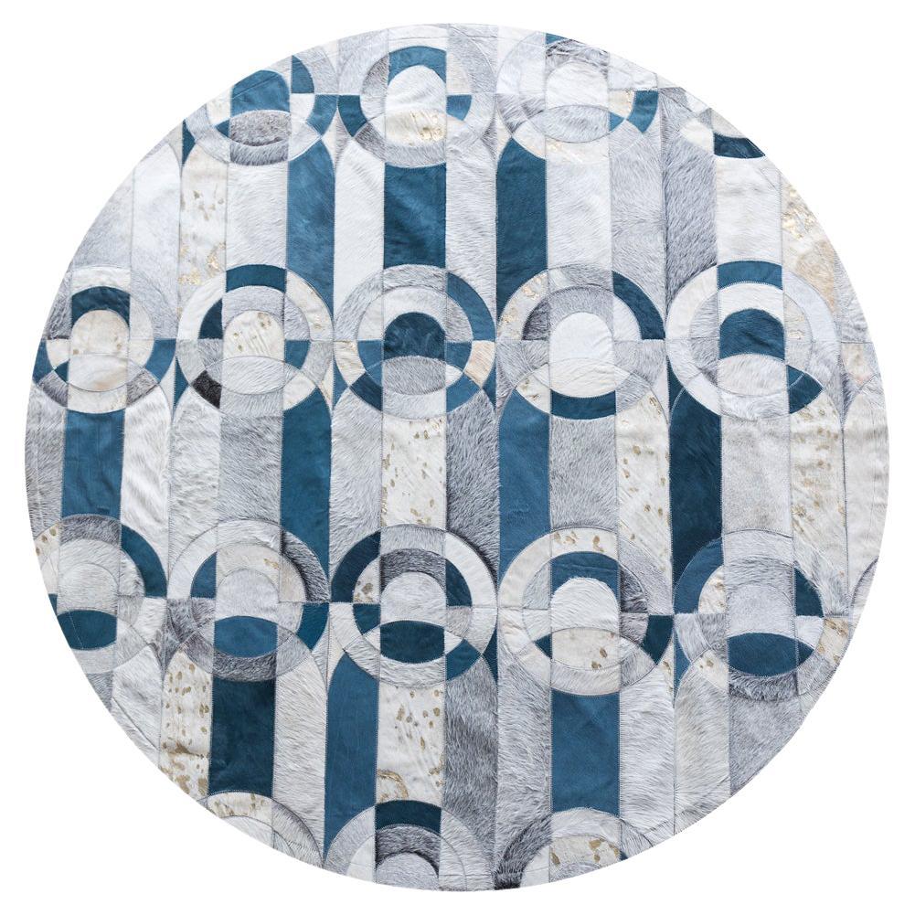 Magnifique tapis rond personnalisable Curvo Jade en cuir de vachette, X-Large en vente
