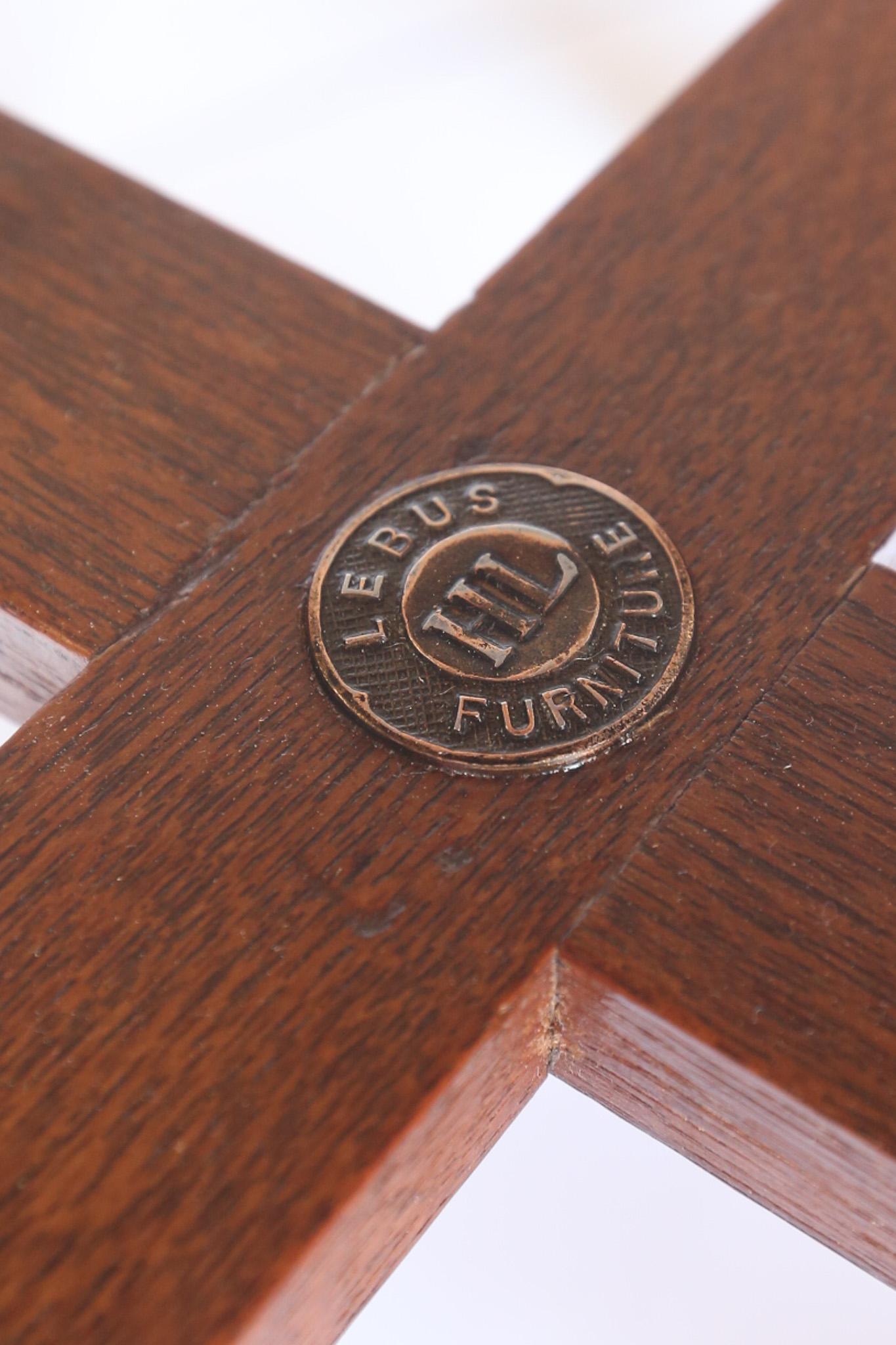 Decagon Shape Specimen wood  inlaid Lamp Table By Lebus
Decagon shaped top inlaid with 
Star Design Parquetry Specimen wood inlay
Paper Label under top Listing all the specimen woods used
4 Teak shaped supports with
X stretcher, 
Recently