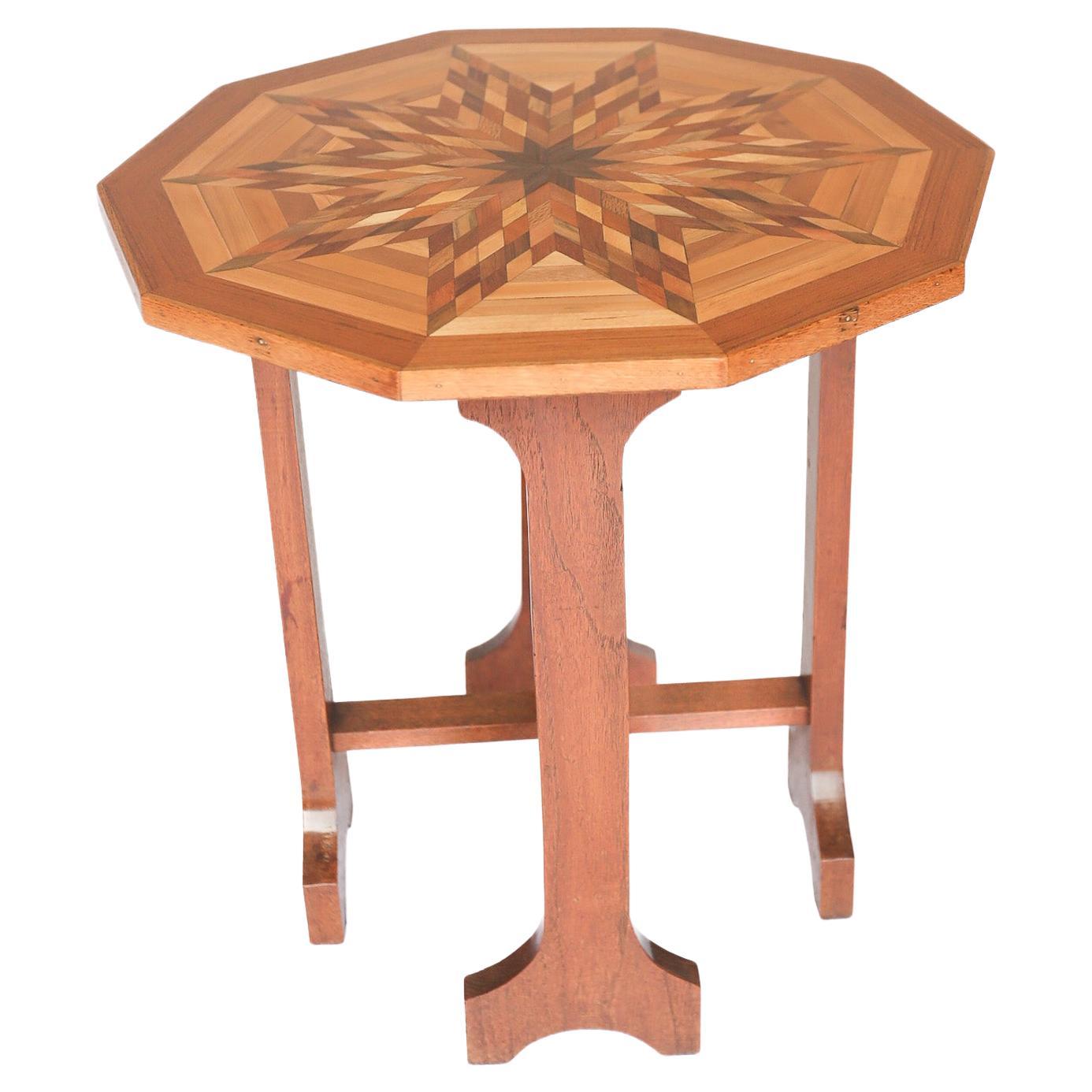Decagon Shape Specimen wood  inlaid Lamp Table By Lebus en venta