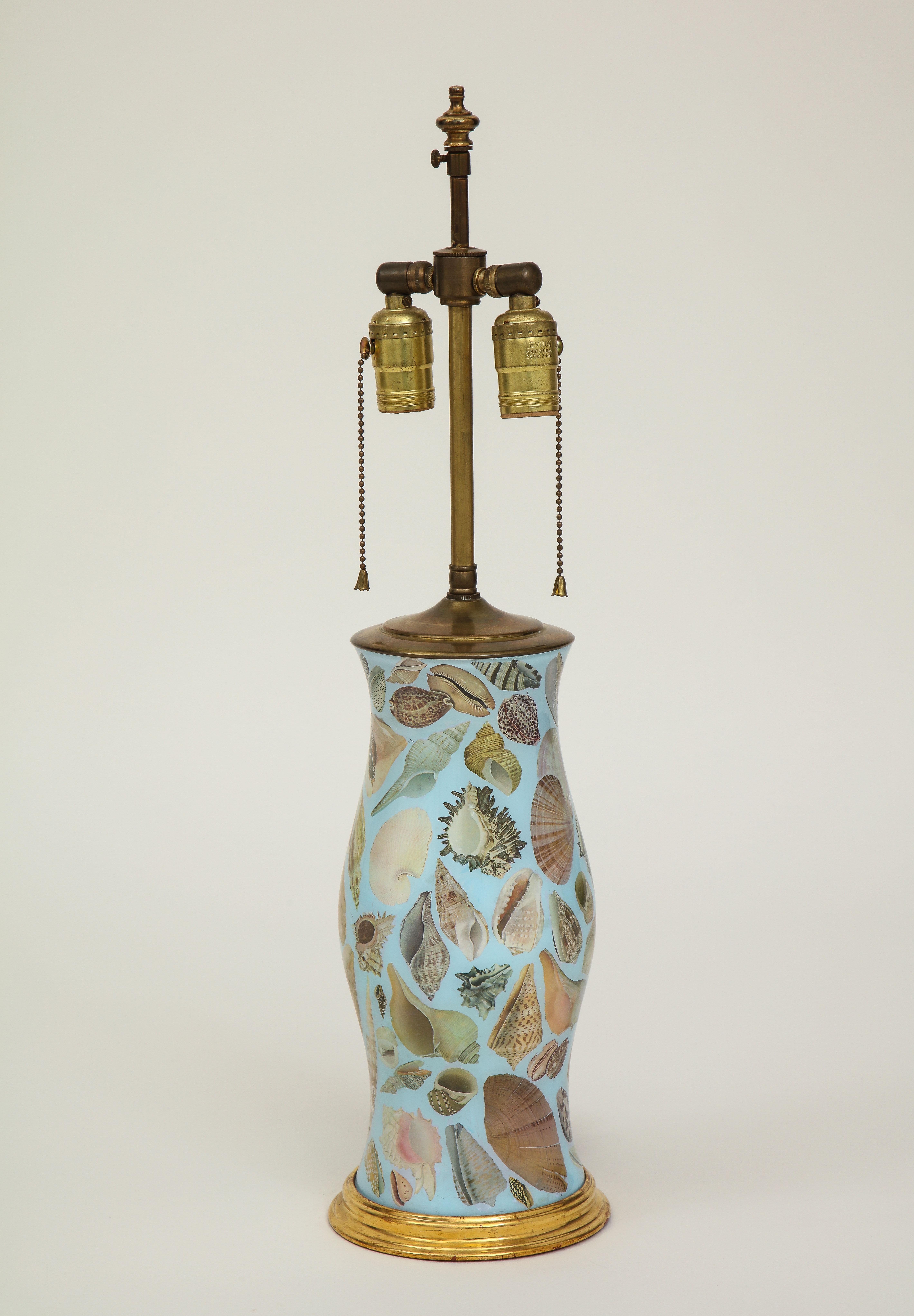 Glass Decalcomania Seashell Vase Lamp