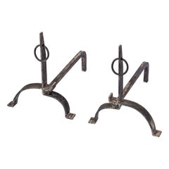 "Décalé" Asymmetrical Andirons - France 1970's