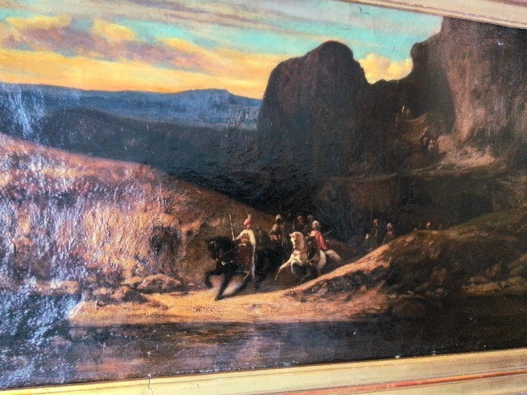 Orientalist cavalry scene Decamps Gabriel - oil on canvas - initials DC - Painting by Decamps Gabriel Alexandre