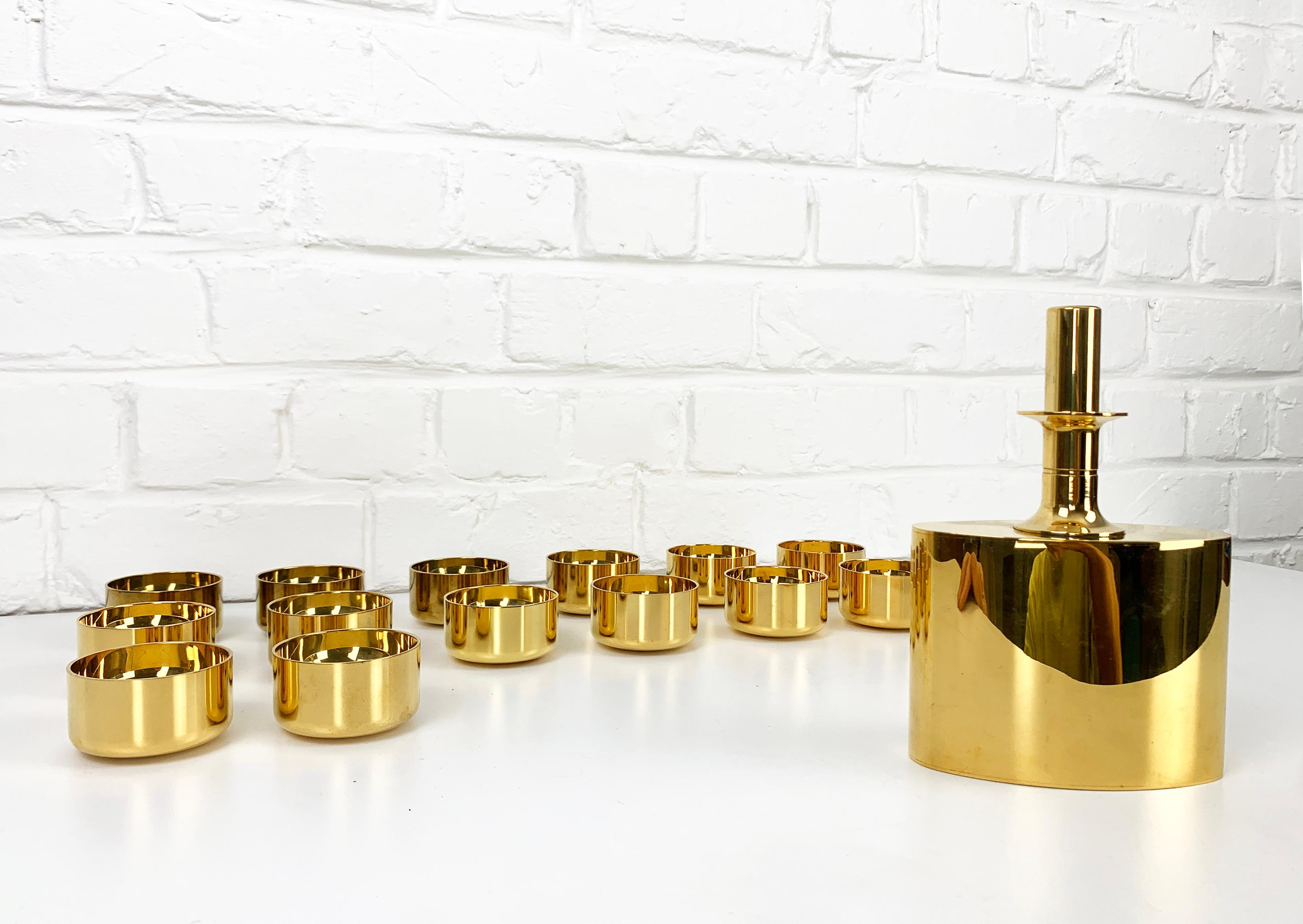 Decanter & 14 bowls in gold plated brass, Pierre Forsell for Skultuna, 1960s 1