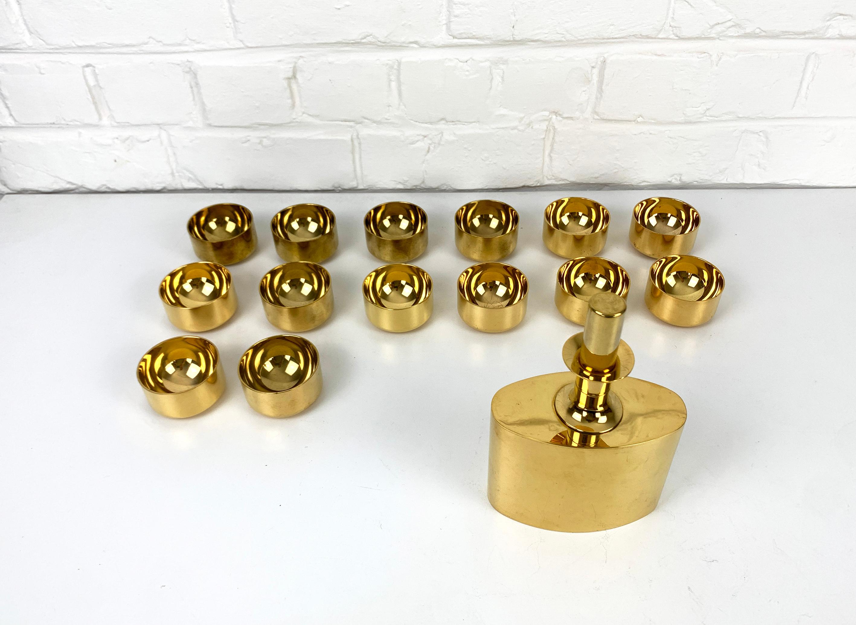 Decanter & 14 bowls in gold plated brass, Pierre Forsell for Skultuna, 1960s 2