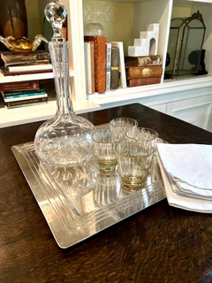 Decanter and Four Crystal Shot Glasses with Hand Painted Clover Details