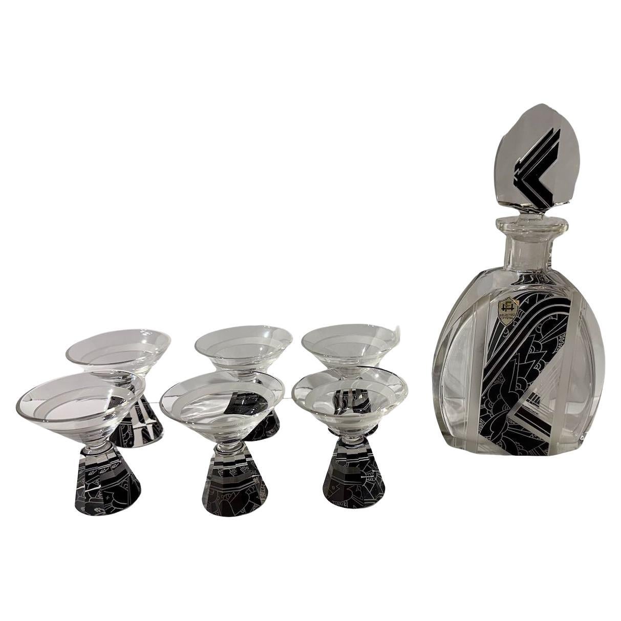 Decanter and Glasses by Karl Palda with Black Modernist Pattern For ...