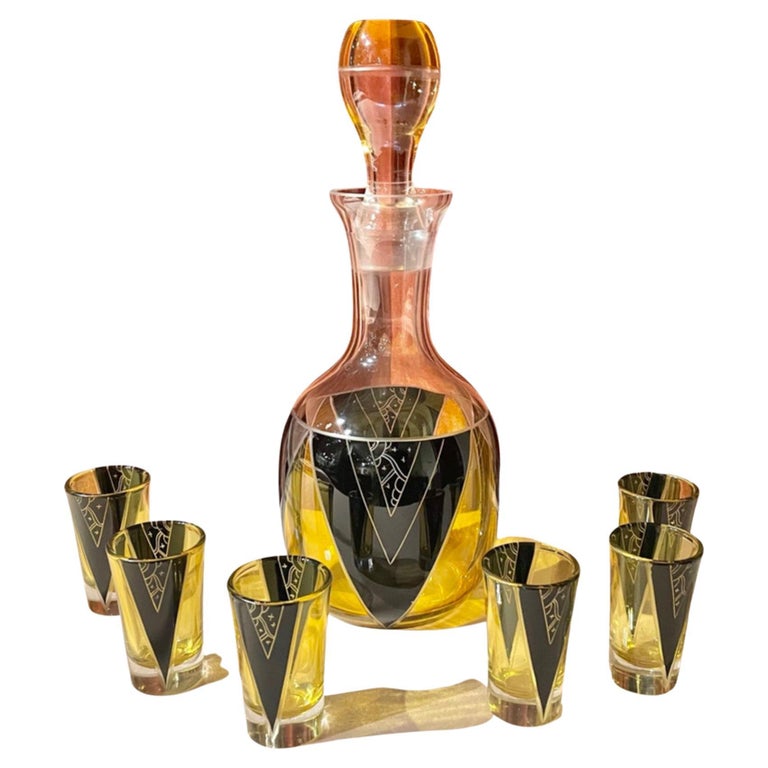 Decanter and Glasses by Karl Palda with Yellow Black Pattern For Sale ...