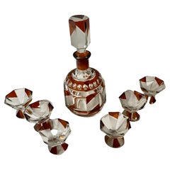 Decanter and Glasses Modernist by Karl Palda with Rootbeer-Burgandy Color
