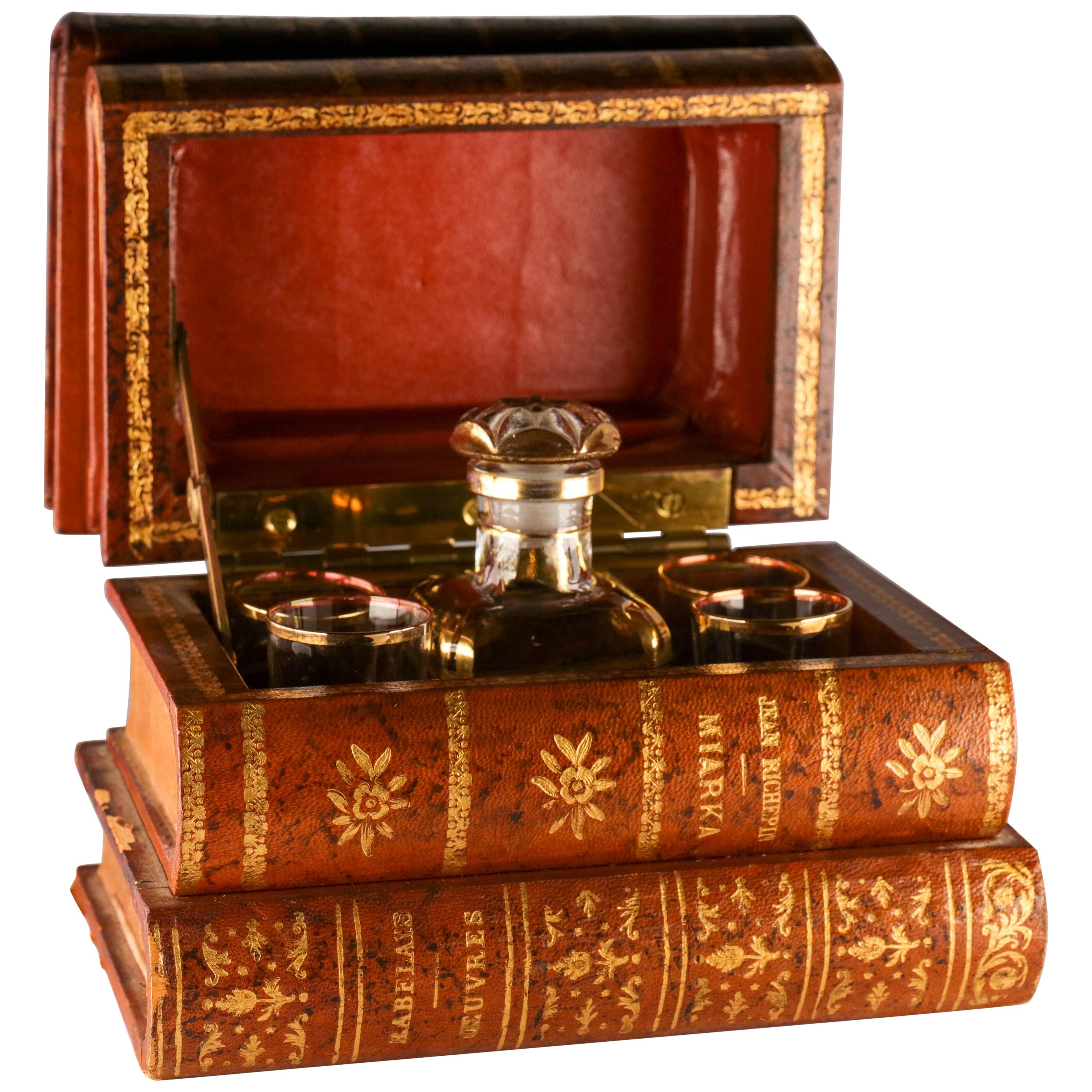 Decanter and Glasses Vintage French Tantalus Book Bar Set