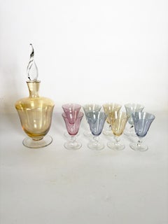 Decanter Canister with 8 Colored Glasses, France, 1960s