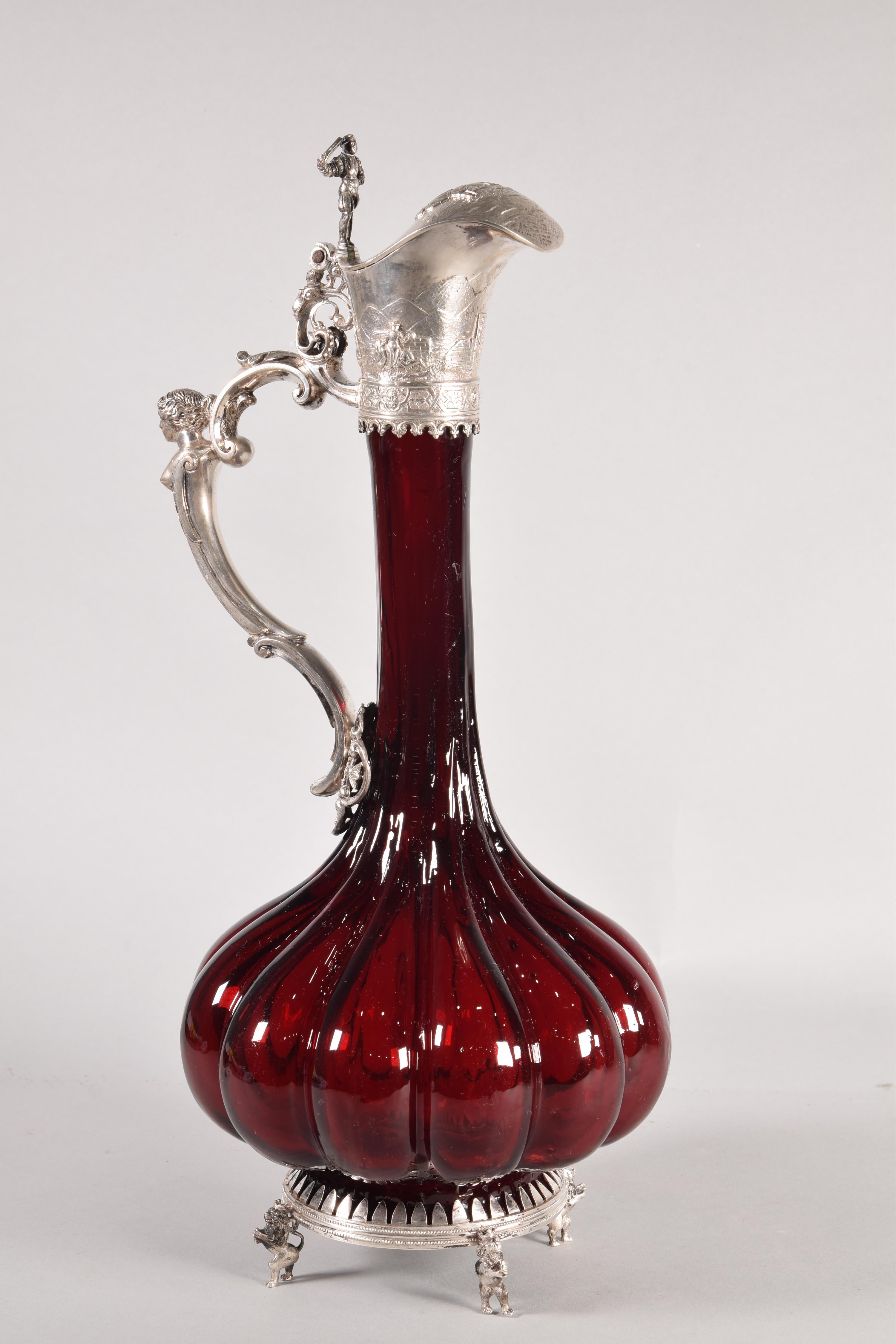 Neoclassical Decanter, Glass, Silver, Possibly Germany, 19th Century