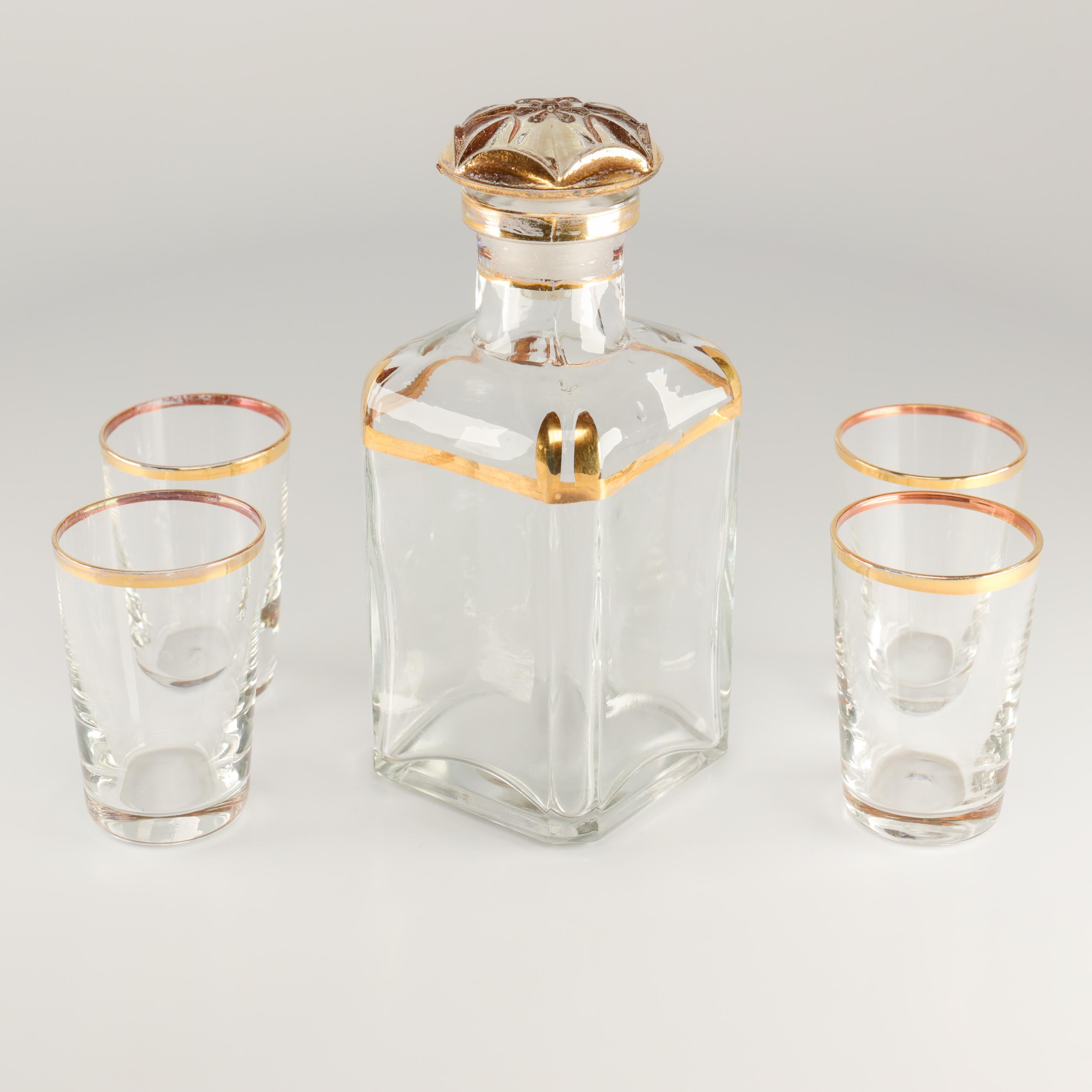 Neoclassical Decanter and Glasses Vintage French Tantalus Book Bar Set