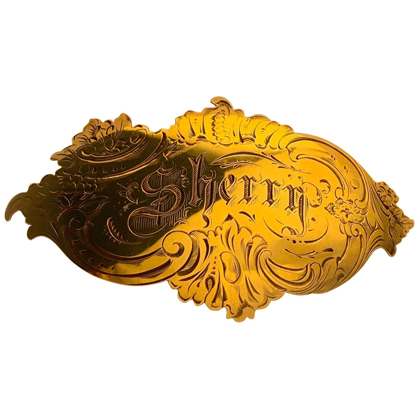 Decanter Label for Sherry in Solid Gold from Mid-19th Century For Sale