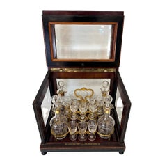 Decanter, precious woods, ormolu, engraved Baccarat crystal, Napoleon III, Franc
