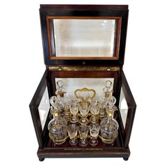 Decanter, precious woods, ormolu, engraved Baccarat crystal, Napoleon III, Franc