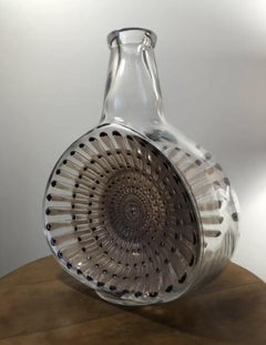 Decanter "Reine Marguerite" White Enamelled Brown Glass with Sepia Patina by Ren