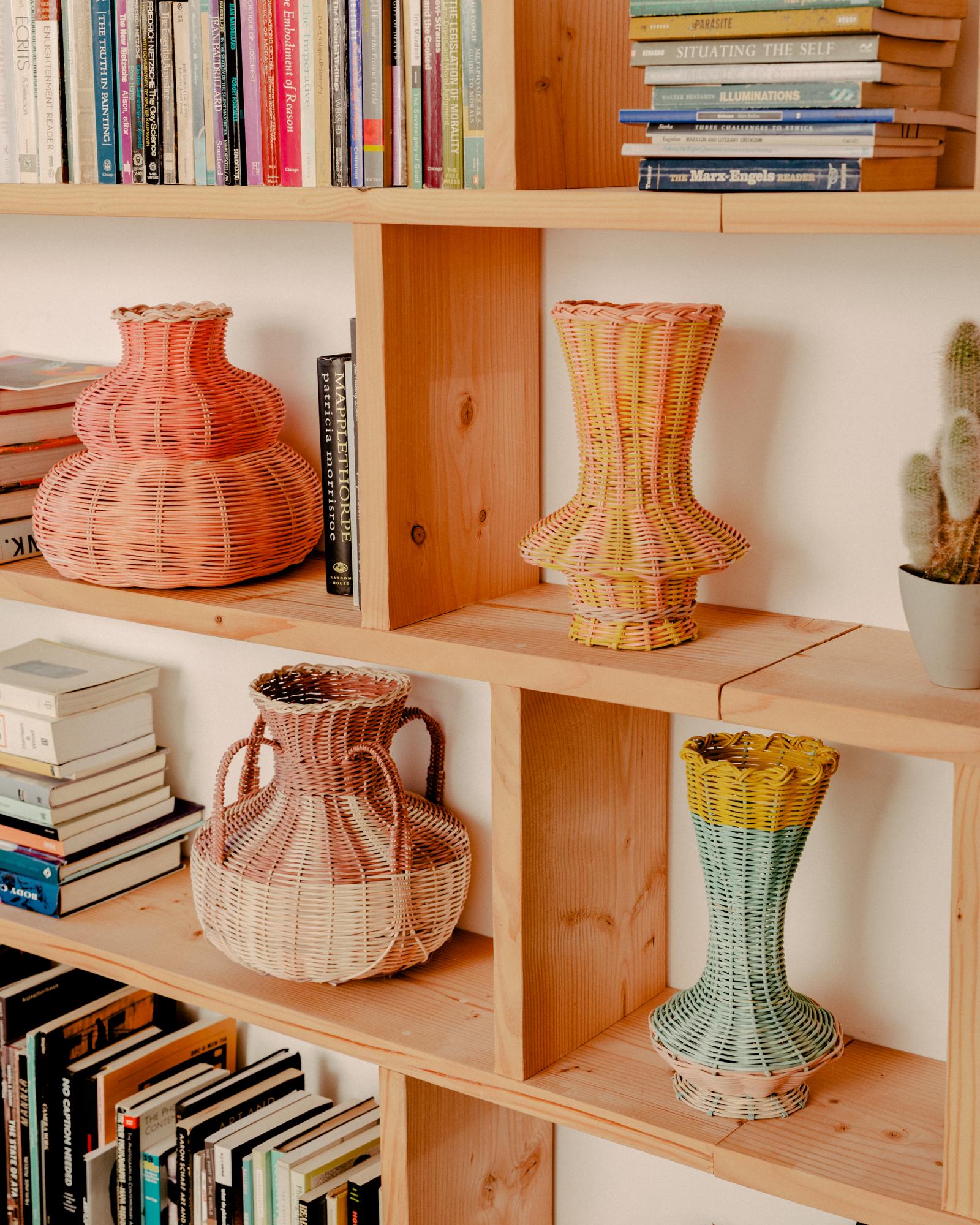 Decanter Vase Woven in Emerald, Lemon + Tan by Studio Herron In New Condition In Chicago, IL